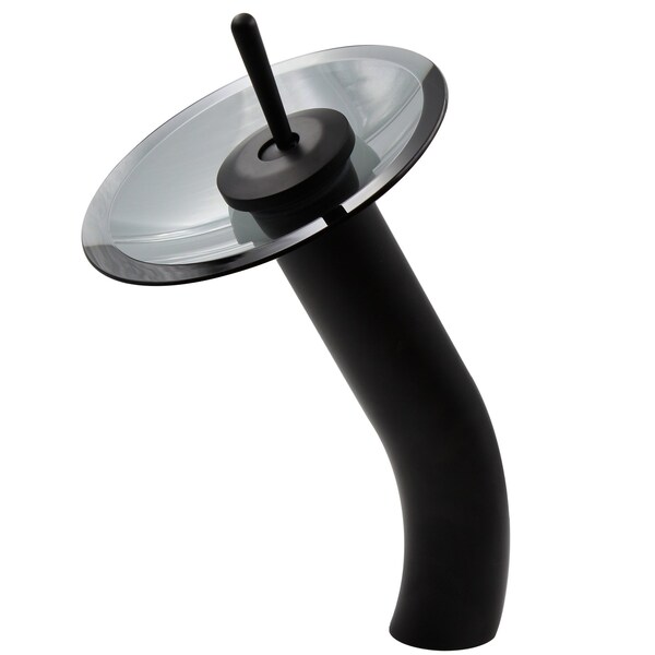 Novatto FALLS Single Lever Waterfall Vessel Faucet, Matte Black/ Smoke Glass GF-001MB-S - main